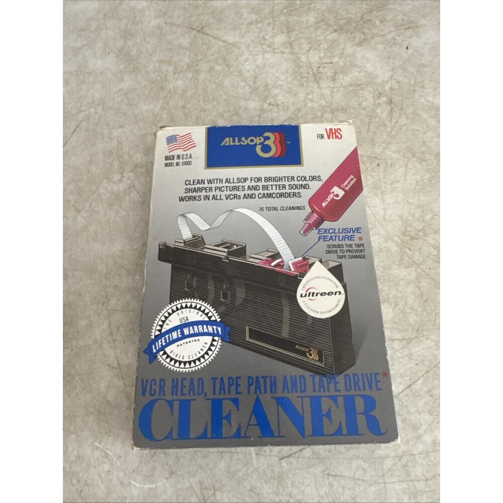 ALLSOP 3 VCR VHS Head,Tape Path, Tape Drive, CLEANER! Model 61000